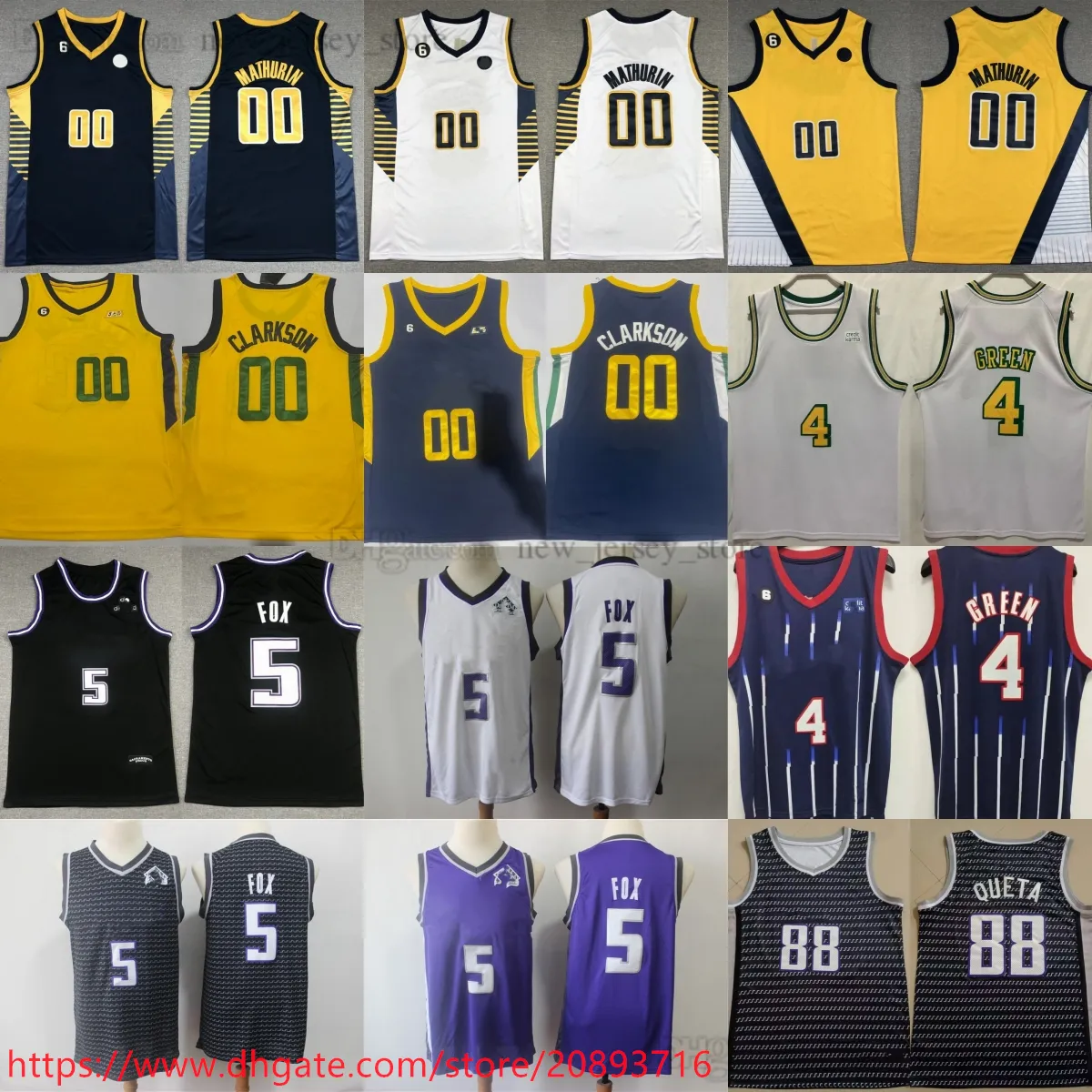 Custom XS-6XL Basketball 4 Jalen Green 00 Bennedict Mathurin Трикотажные изделия, прошитые 6 патчами 5 De'Aaron 00 Clarkson Fox 88 Neemias Queta Jersey Мужчины Женщины Молодежь Дети Мальчики