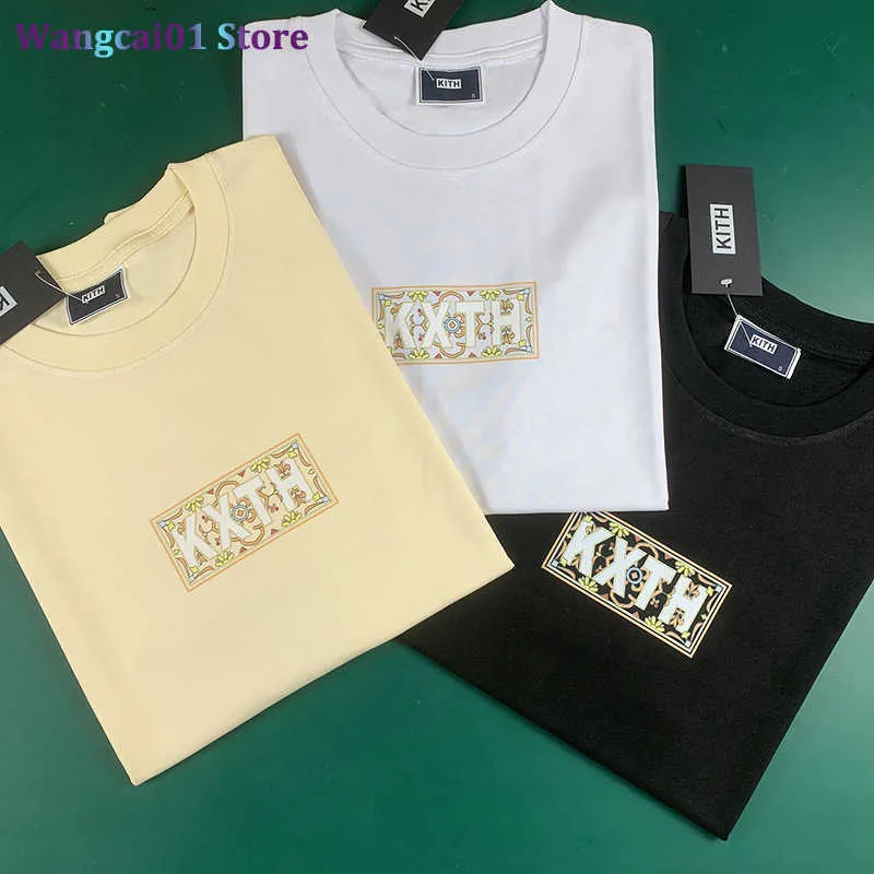 WANGCAI01 DIY 티셔츠 키스 모로코 캐슈 꽃 Ti Box Tees 패션 여름 230g 무거운 직물 키스 브랜드 의류 티셔츠 남성 여성 0316H23