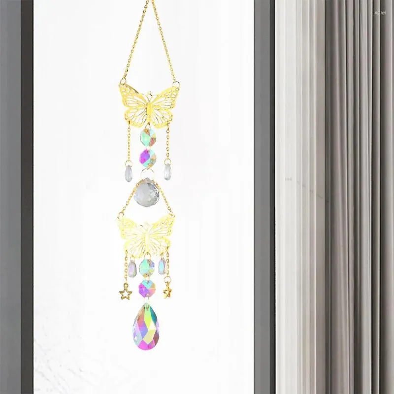 Trädgårdsdekorationer Metal Crystal Light Collection hänge fönsterdekor hängande reflekterande smycken fjäril Vindkläder för balkong