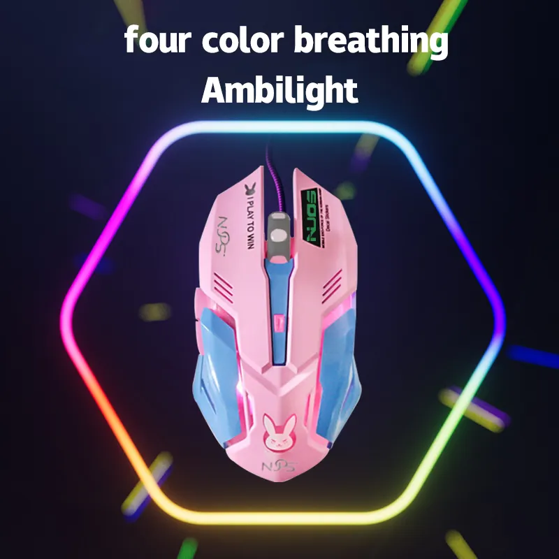 Gaming Mouse Pink Mice with Rabbit Pattern USB Wired RGB Backlit Ergonomic Optical Gamer Mouse for PC Laptop Computer