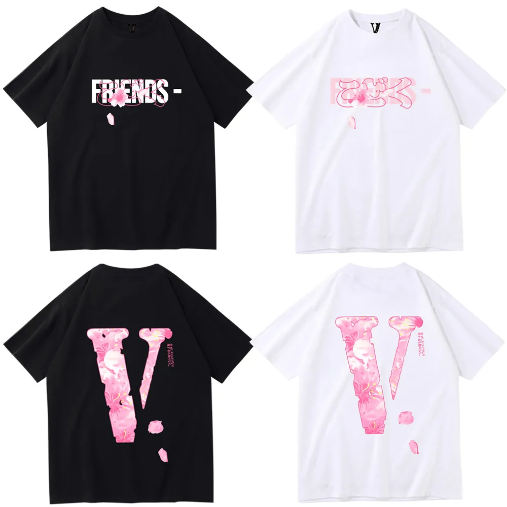 Vlone T-Shirts für Damen Herren Designer T-Shirt Friends Letter Print T-Shirt Großes V Herren Damen Kurzarm Hip-Hop-Stil Schwarz-Weiß-Paar-T-Shirt S-3XL