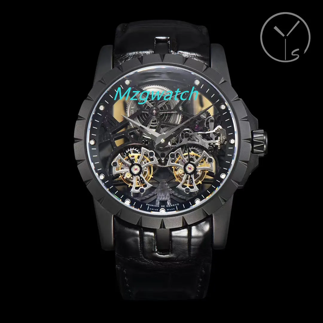 Top YS Watch RD01 True Double Tourbillon Handmatige ketting Up Diameter 45 mm Dikte 13 mm Krokodilgordel Saffier kristalglas