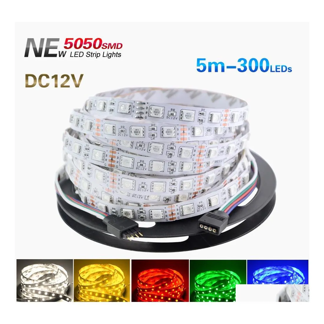 LEDストリップ5M 5050 SMD RGB RGBストリップフレキシブル16フィート300 LED MTIカラー非水路高パワー72WクリスマスハロウィーンドロップデビューDH4CB