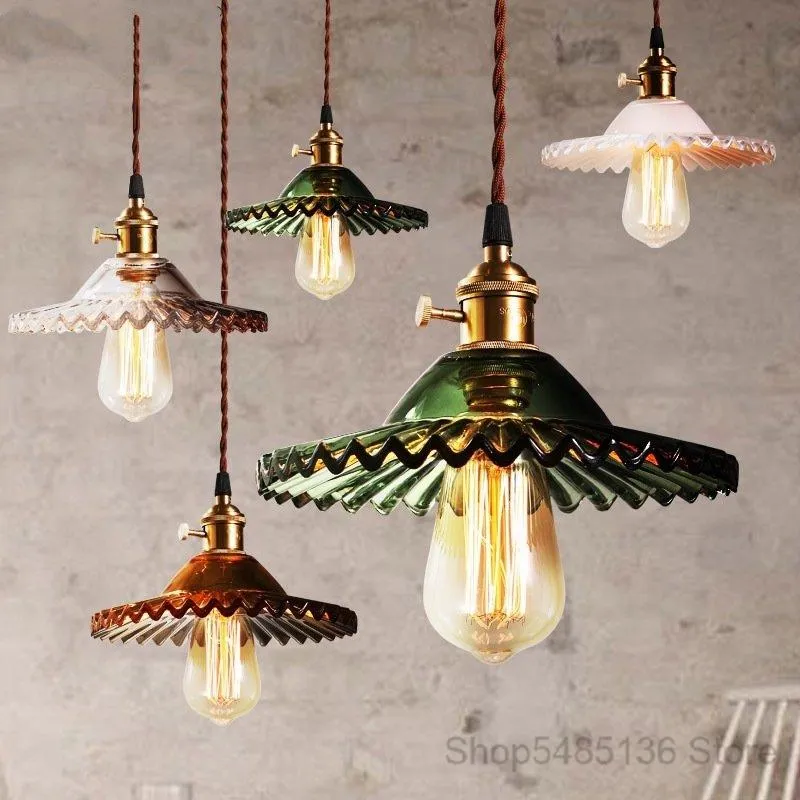 Pendant Lamps Vintage Stained Glass Lights Retro Loft Industrial Led Hanging Lamp Home Lighting Kitchen Bar Dining Room Light FixturesPendan