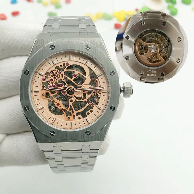メンズ腕時計自動機械式時計メンズ腕時計ダイバースポーツスチールストラップ 15407 男性サファイアガラス中空腕時計 5TM 防水