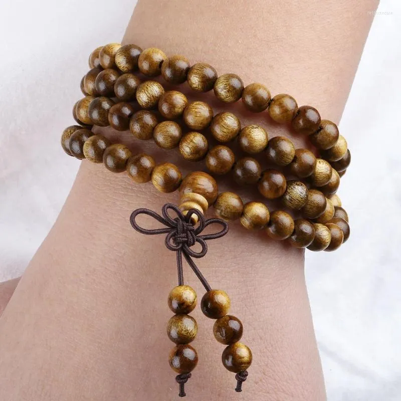 Filo SUNYIK 6mm Legno di seta dorata 108 Bracciale buddista tibetano Mala Collana di perline di preghiera Collana di meditazione