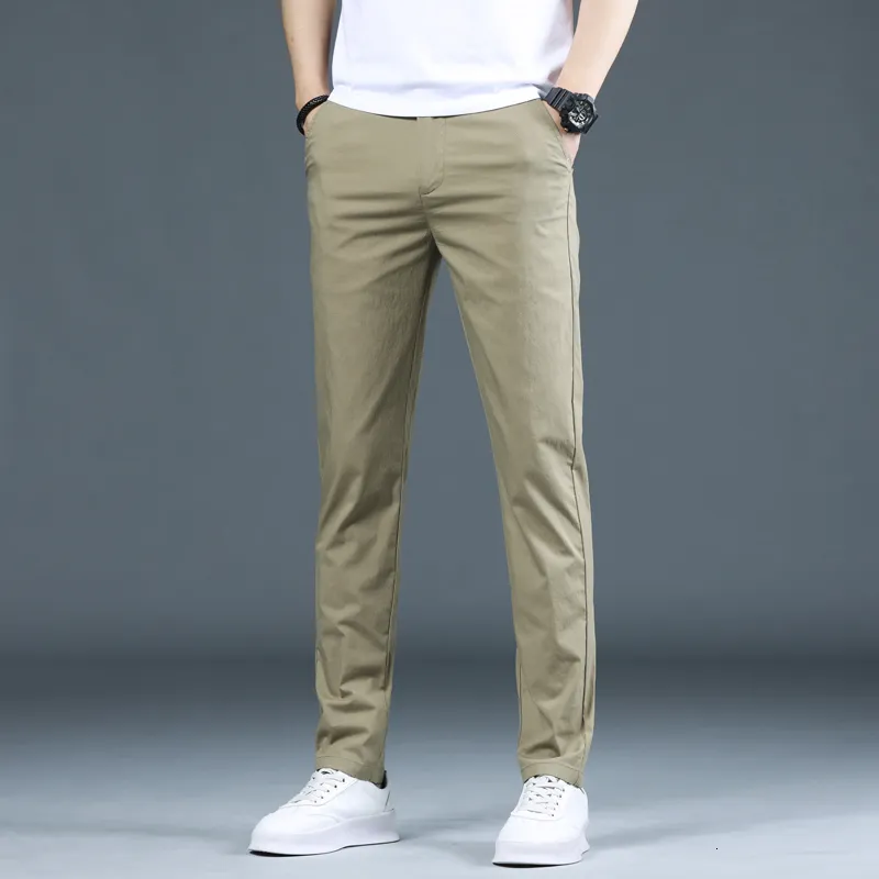 Herenbroek Casual Broek Mannen Stretch Slanke Klassieke Chino Broek Mannen Kaki Dunne Katoen Zomer Broek Elastische Jurk Koreaanse Mannelijke Business 230316