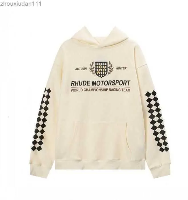 Дизайнерский бренд Rhude Hoodies Mens Print Pullover Crewneck -neck с длинным рукавом Hodie High Street Hip Hap Treetwear Hoody негабаритные вершины для 33 Вд