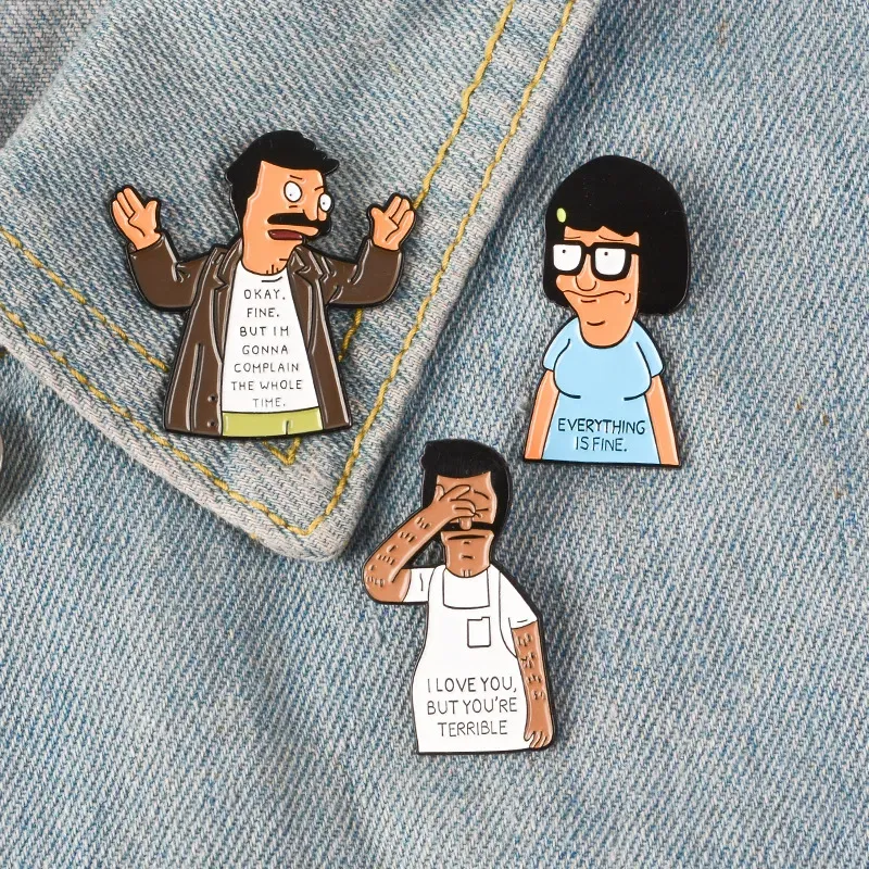 Party Favor Bob Burgers Lapel Denim Pin Cartoon Emalj Brosch Pizza Burger Fight Badge allt kommer att vara OK smycken Happy Day