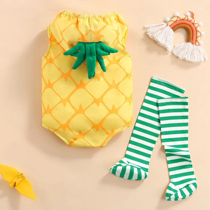 Avocado Pineapple Toddler Romper Baby Costume Outfit Striped Socks Photography Props