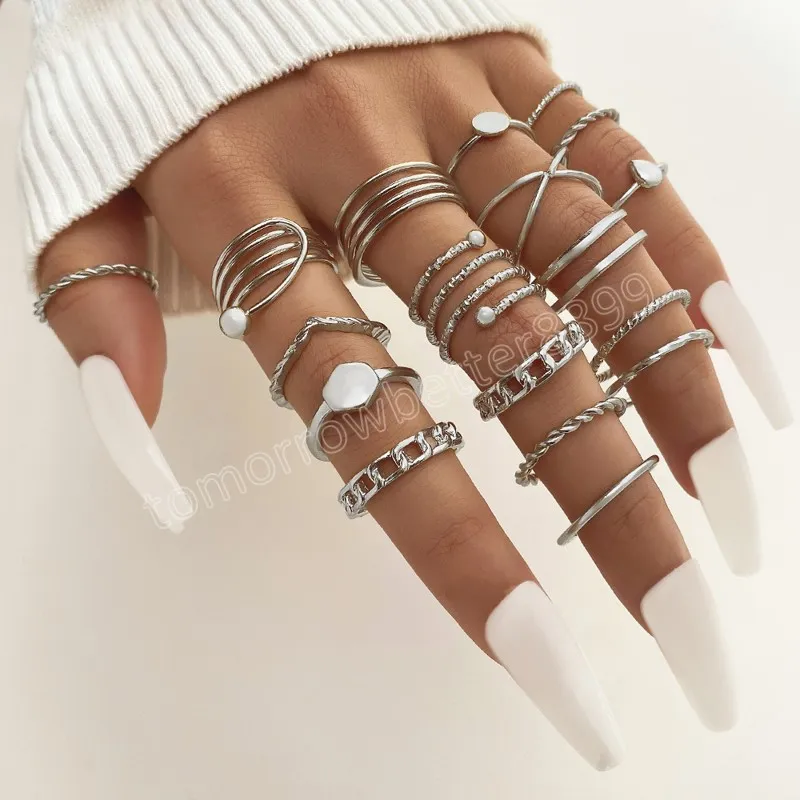 Boho Rétro Géométrie Knuckle Joint Anneaux Ensemble Pour Les Femmes Élégant Or Couleur Couleur Creux Punk Bague Charme Bijoux