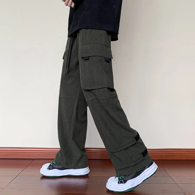 Męskie spodnie jesienne zima męskie spodnie spadochronowe Corduroy Casual Długie spodnie Multi-Pockets Wojskowe Moda Owworgowe spodnie Czarne 230316