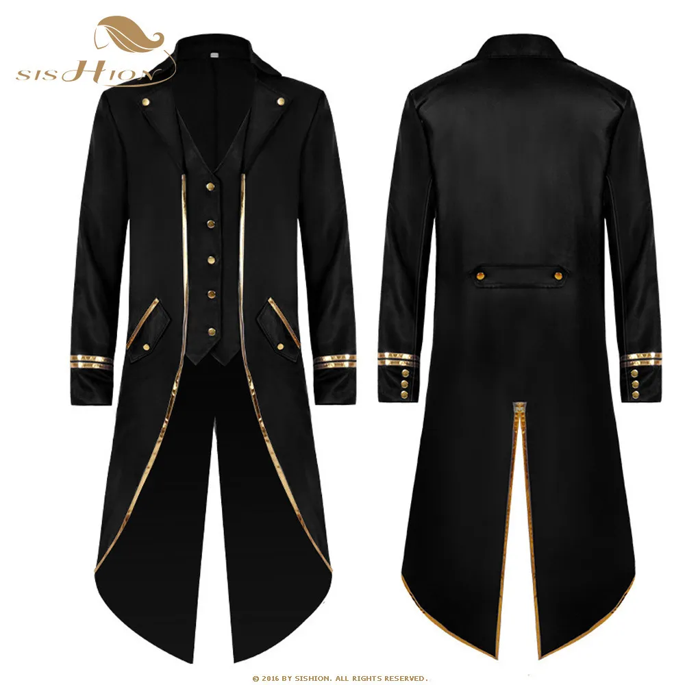 Trenchs pour hommes SISHION Hommes Costume Victorien Médiéval Tuxedo Gentlema Tailcoat Gothique Steampunk Trench Vintage Robe Tenue Manteau pour Hommes VD2891 230316