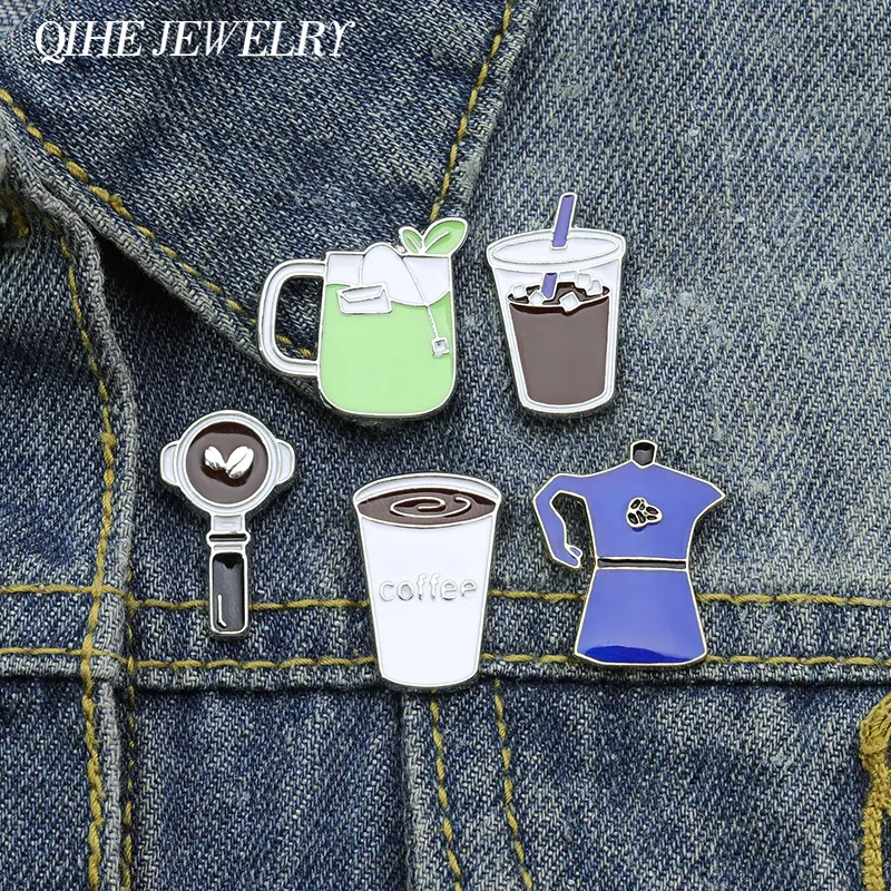 Kaffeetasse Flasche Emaille Pin Bean Brosche Metall Abzeichen Liebhaber sammeln Revers Kleidung Pullover Geschenk Zubehör Schmuck Großhandel