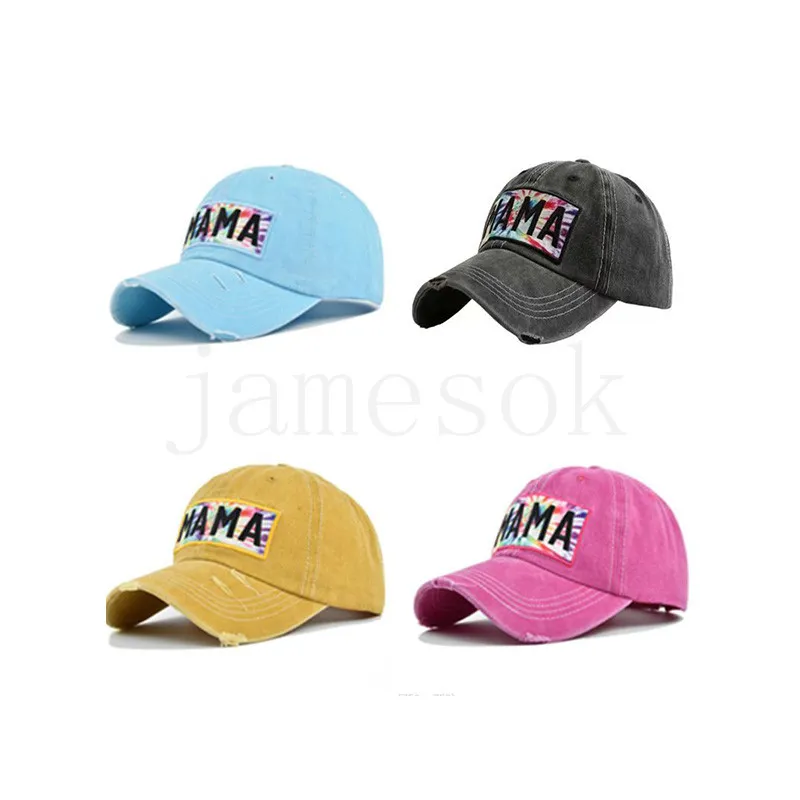 Carta Mama Bordado Baseball Cap para Mãe Presente Tie Totmol de Raio Lavado Chapéu de Ponytail Df106