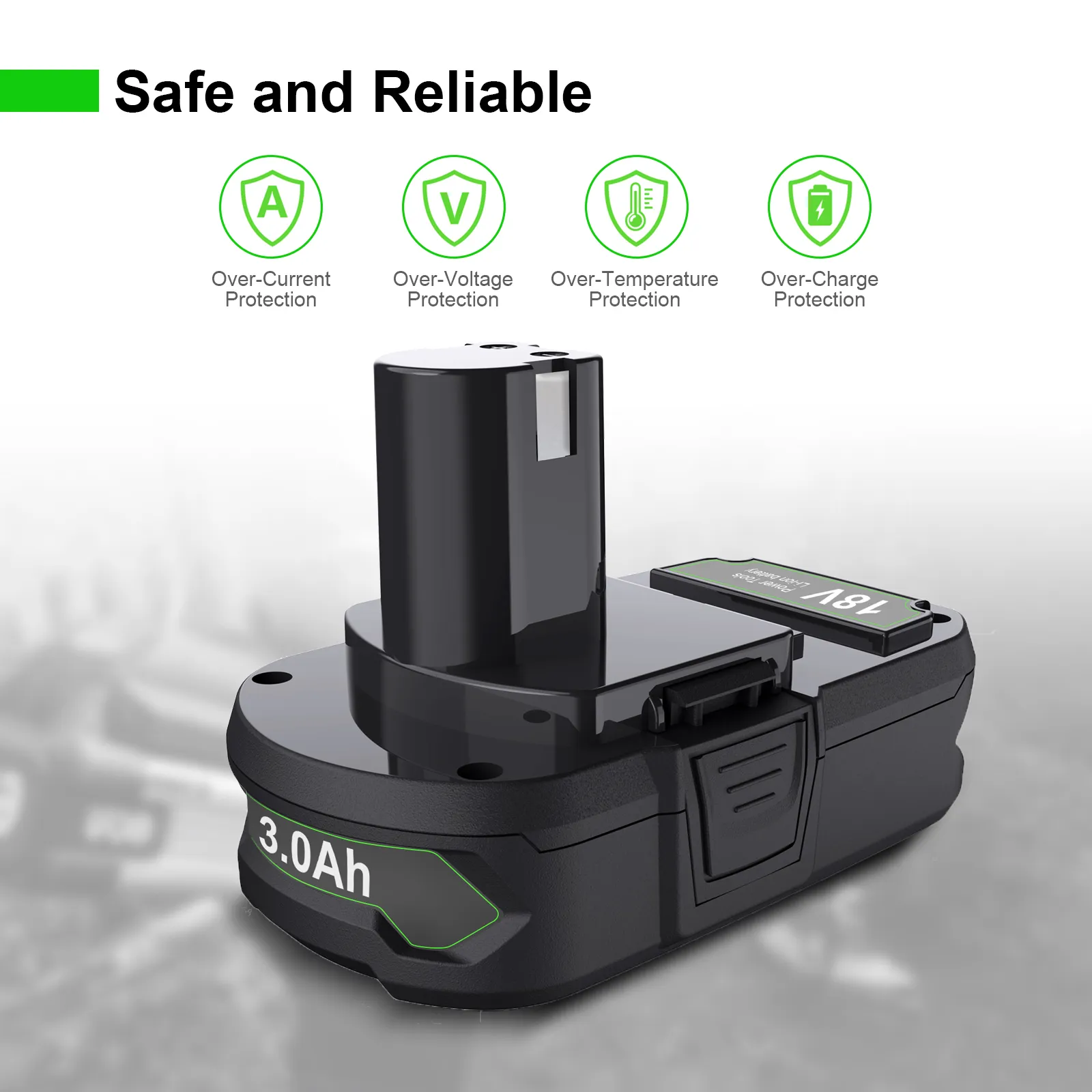 thumbnail image 2 of Replacement 18V 3.0Ah Lithium Battery For Ryobi P102 P108 - Compatible With P100 Series Tools 2 of 5