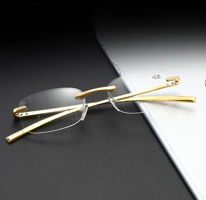 Sunglasses Women Men Rectangle Rimless Al-mg Ultralight Bifocal Reading Glasses 0.75 1 1.25 1.5 1.75 2 2.25 2.5 2.75 3 To 4Sunglasses