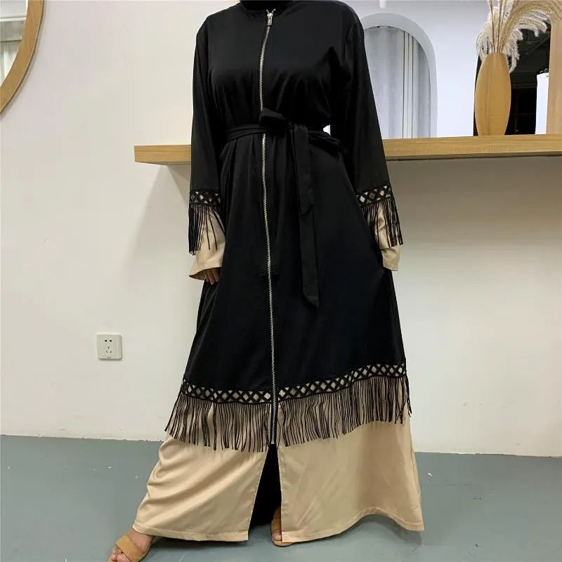 Vêtements ethniques Ouvert Abaya Dubaï Femmes Robe Musulmane Zip Caftan Turc Gland À Lacets Big Swing Longue Robe Islam Caftan Marocain Abayas