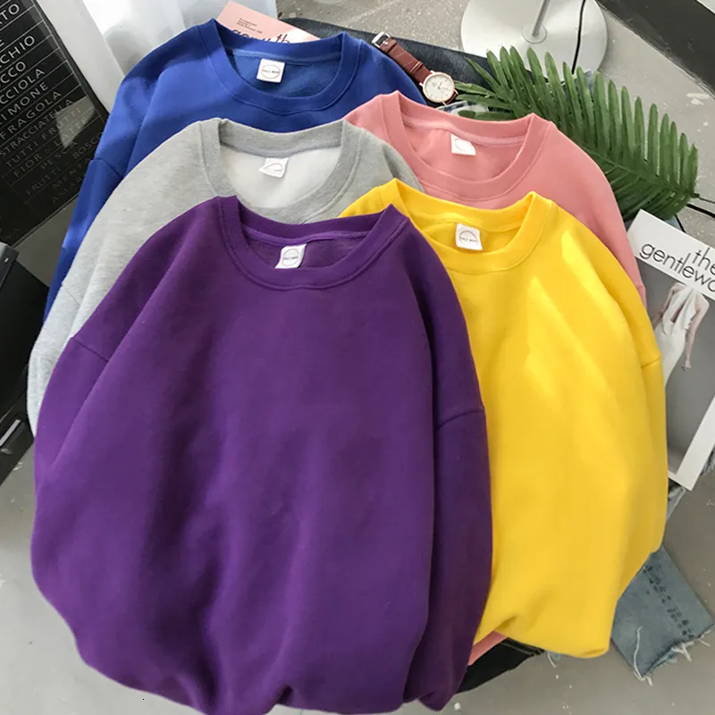 Dames hoodies sweatshirts vrouw stevige kleur op sweatshirt casual los fit hoodie harajuku esthetische streetwear fluwelen pullover witte tops Korean pop 230316