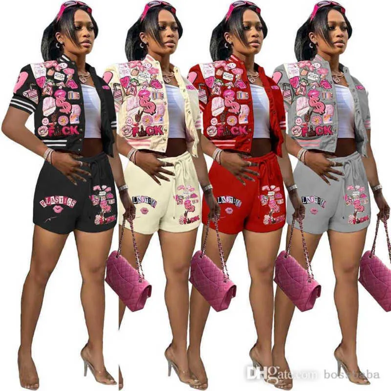 Designer 2023 Damen -Tracksuits 2 -teilige Shorts Sets Casual Printed Baseball Jacke Anzug Kurzarm Outfits Casual Active Sportswear