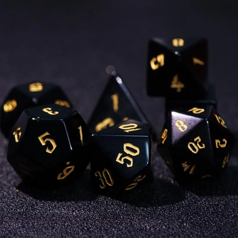 Kralen andere natuurlijke edelsteen dd dobbelstenen set obsidiaan zwart agaat handgemaakte gegraveerde d20 d20 d6 d6 voor trpg coc dnd bord tafelspellen cadeaus