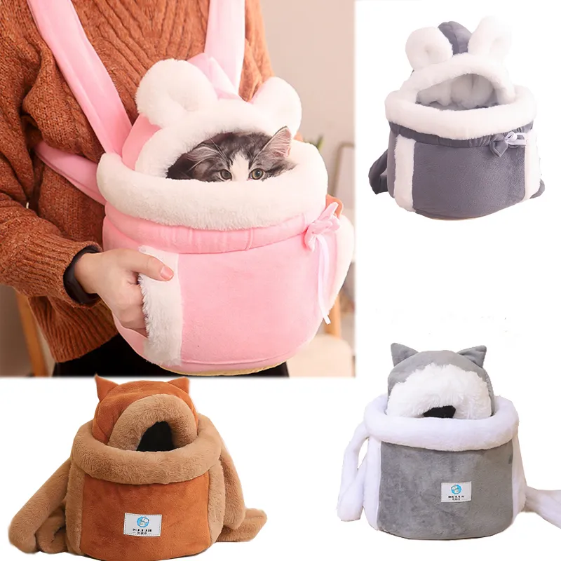 Cat s Crates Houses Zaino Winter Warm Small Pet Carring Bags Soft Plush s Cage for Outdoor Travel Hanging Chest Bag 230314