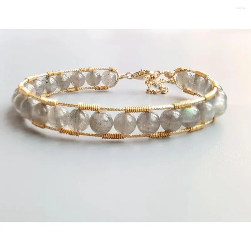 Bangle lii ji naturlig riktig labradorite armband handgjorda smycken för kvinnors gåva droppe