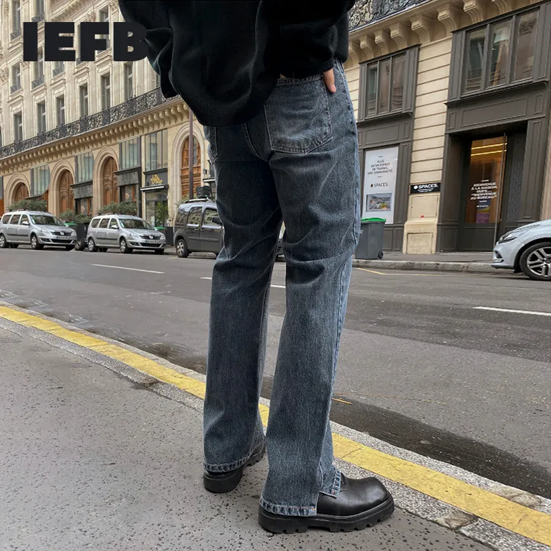 Jeans da uomo IEFB Autunno jeans vintage da uomo moda coreana tubo dritto pantaloni casual larghi fondo diviso pantaloni in denim alla moda 9Y4515 230316