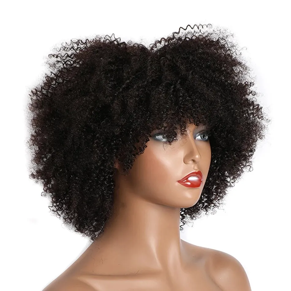 4A 4B 4C Afro Kinky Curly Human Hair Wig Swep Natural Machine Full Falle None Lace