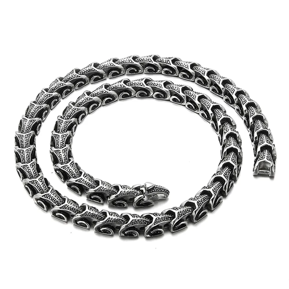 Punk Gothic Style Men Viking Dragon Chain Collana Bracciale Nero opaco Acciaio inossidabile Hiphop Vintage Keel Bike Biker Link Chain Collana Gioielli di moda