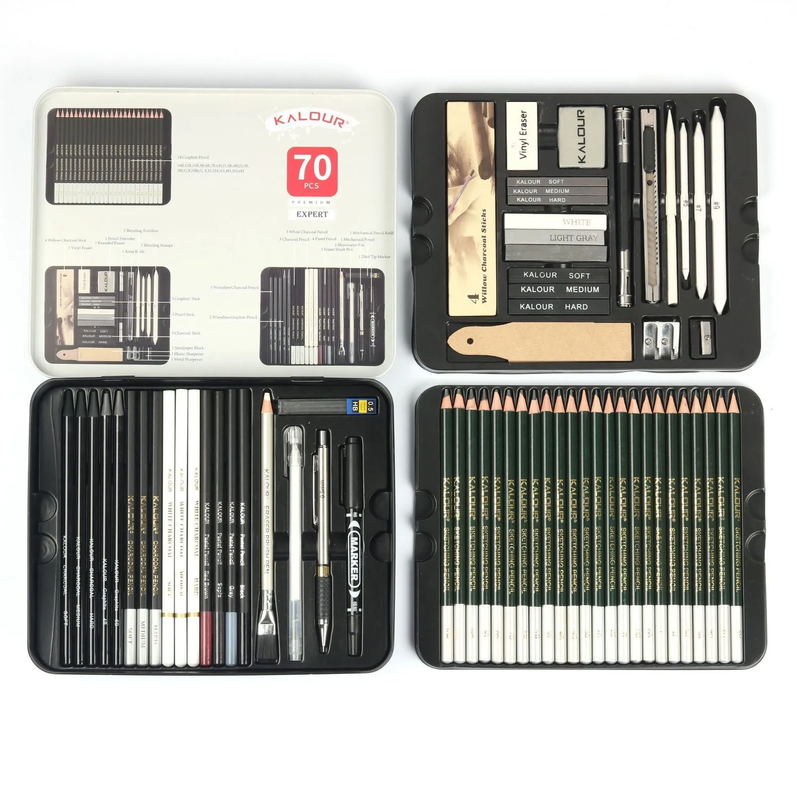 Professional 12/70pcs Drawing Sketch Pencil Set Metal box