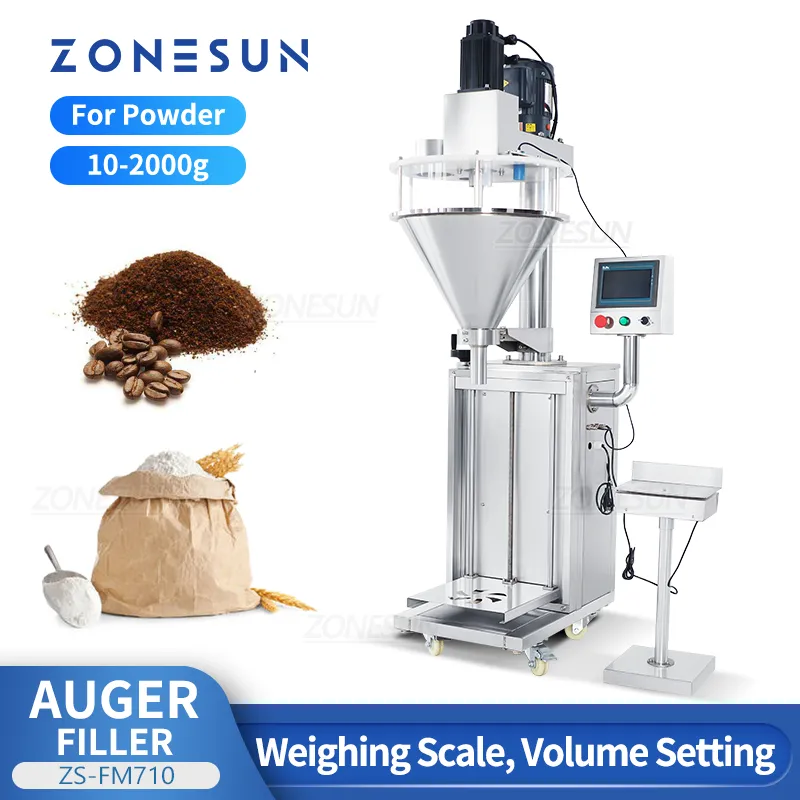 ZONESUN Powder Auger Filling Machine Semi Automatic Weighing Scale Wheat Flour Spice Protein Bottle Jar Quantitative ZS-FM710
