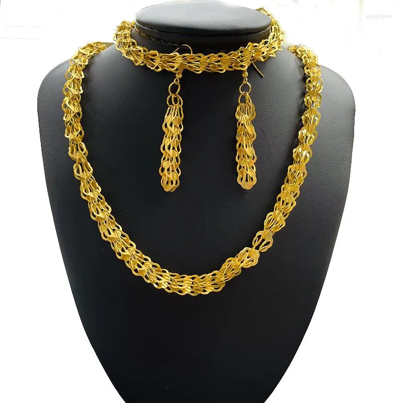 Necklace Earrings Set Dubai Fashion African Ethiopia Gold Color For Women Gifts Party Wedding And