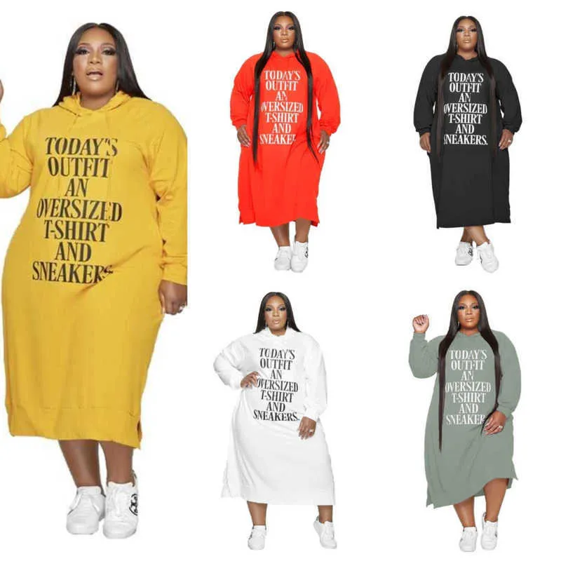 Wholesale Women Causal Dresses Hoodie Designer Long Sleeve Letter Printed Oversize Hooded Dress Plus Size 3xl 4xl 5xl 6 colors