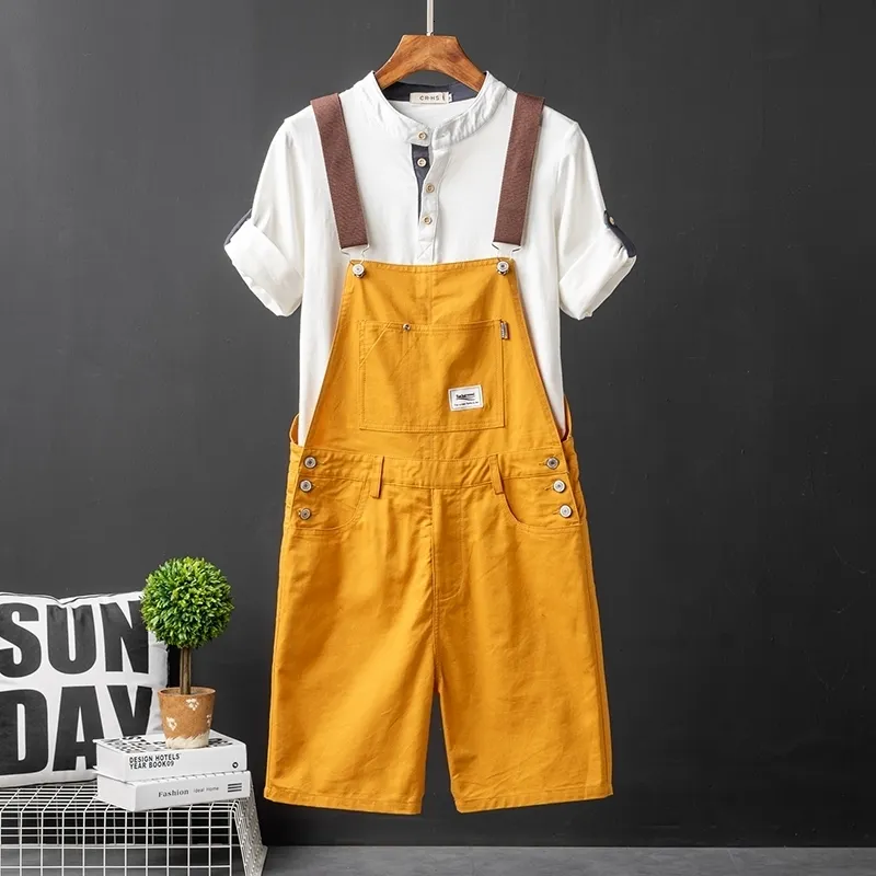 Mens Overalls Shorts Summer Bib Pants: Solid Color Casual - Main Image
