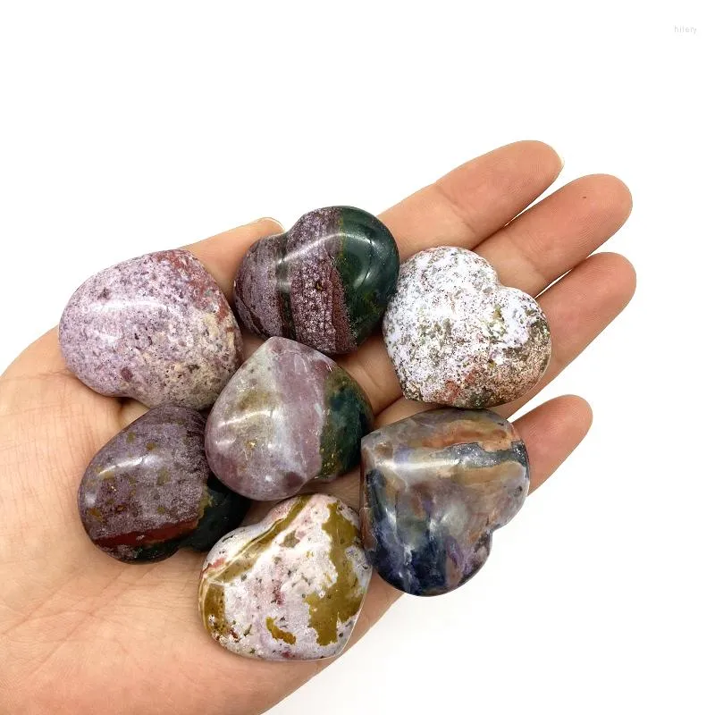 Dekorativa figurer 1pc Natural Ocean Jasper Heart Shaped Gemstone Minerals Crystal Stone For Chakra Healing Decortion Quartz Crystals