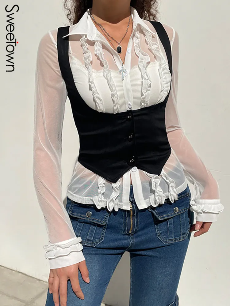 Tanques femininos Camis Sweetwn Spring Summer Summer Black Tops Tops Women Up Straps Corsets