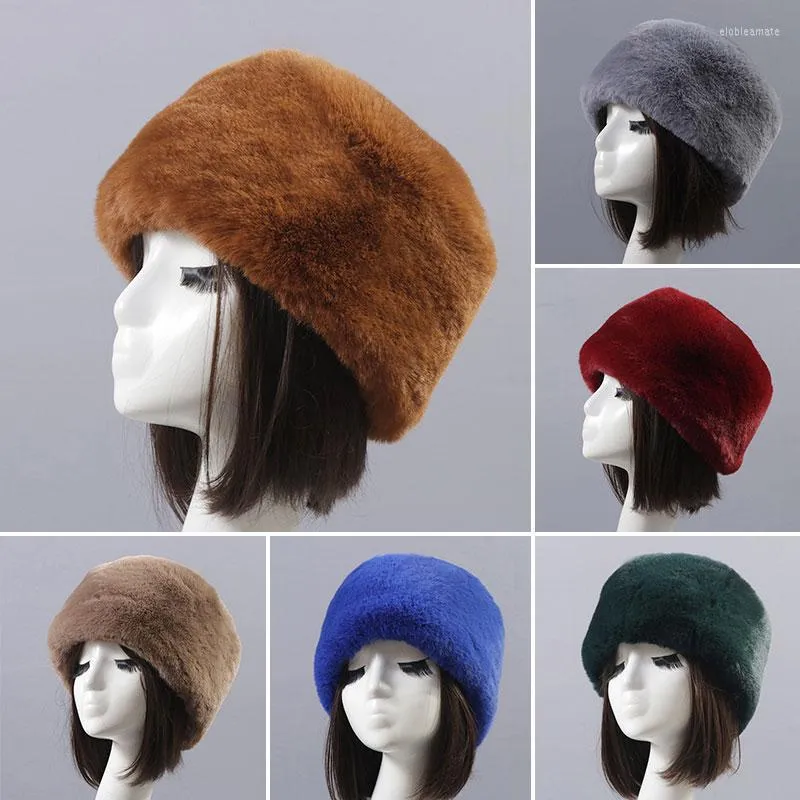 Bonnets Bonnet/Crâne Casquettes Automne Hiver Fausse Fourrure Ronde Plat Top Hat Mode Multicolore Doux En Peluche En Plein Air Épaissir Lady Snow Rex