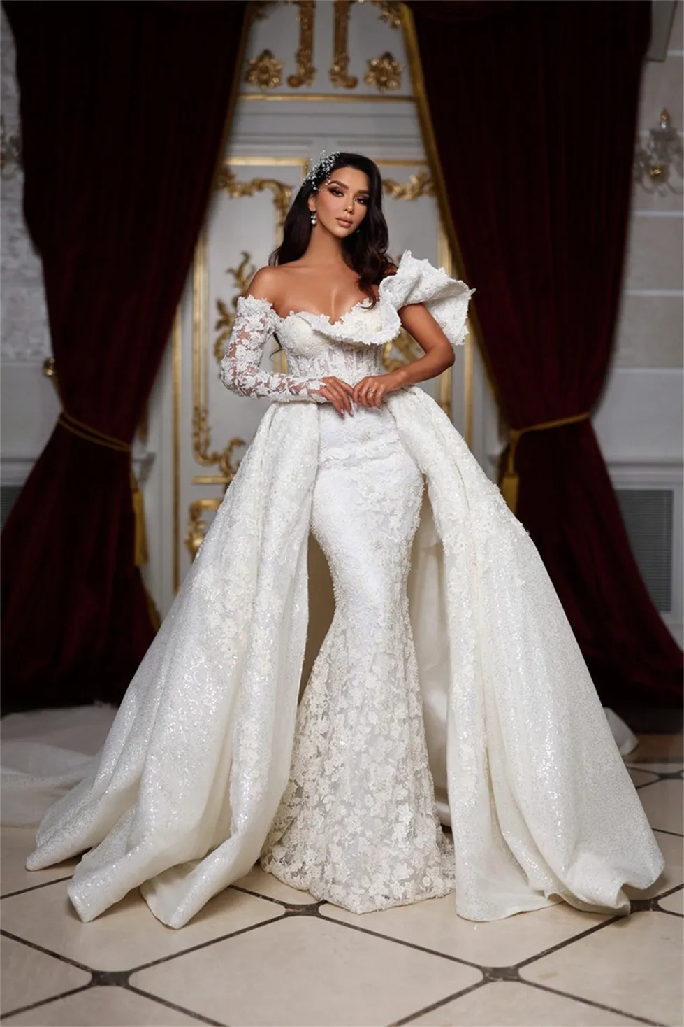 One Shoulder Lace Mermaid Wedding Dress Floor-Length Bridal Gown with Beading Embellishment from Dhgate Mermaid Wedding Dresses - price 1077.31 One Shoulder Lace Mermaid Wedding Dress Floor-Length Bridal Gown with Beading Embellishment from Dhgate Mermaid Wedding Dresses - price 1077.31
