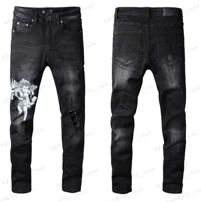 Jeans masculino jeans jeans Cool estilo designer de luxo jeans calça angustiada motociclista raspada azul jean jean slim slim slim size tamanho 28-40 t230316