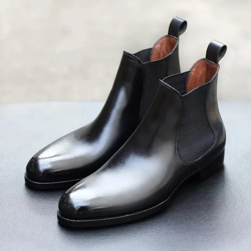 Mens real top leather chelsea boots