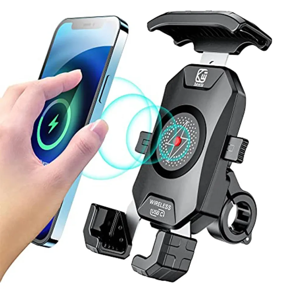 Support de téléphone pour moto 15W, chargeur sans fil QC3.0, support de chargement USB, guidon, Support de smartphone, vélo, Support de téléphone portable M14