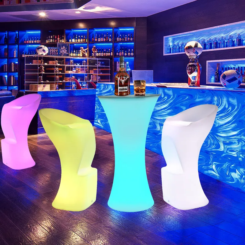 Silla de bar de plástico LED de fábrica, taburete, silla de mesa de iluminación, silla de mesa luminosa que cambia de varios colores