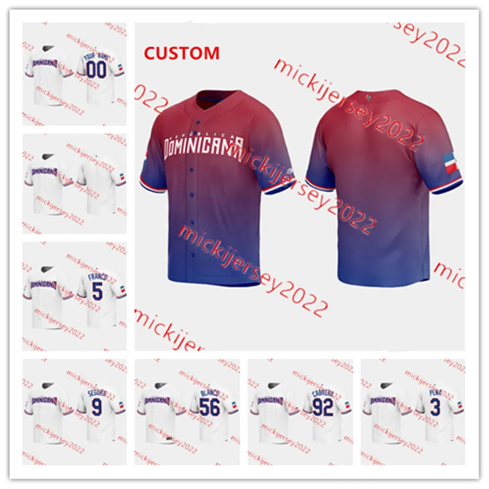 O beisebol da faculdade usa costume costurado 2023 WBC Dominican Republic Baseball Jersey Mens Youth 31 Joel Payamps 32 Nelson Cruz 35 Teascar Hernandez 44 Julio Rodr