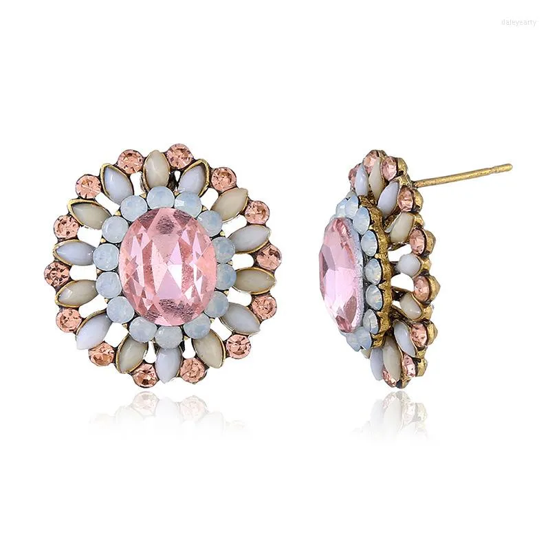 Stud Earrings Fashion Pink Crystal Stone White Opal Rhinestone Oval For Women Girl Romantic Geometric Earring Jewelry