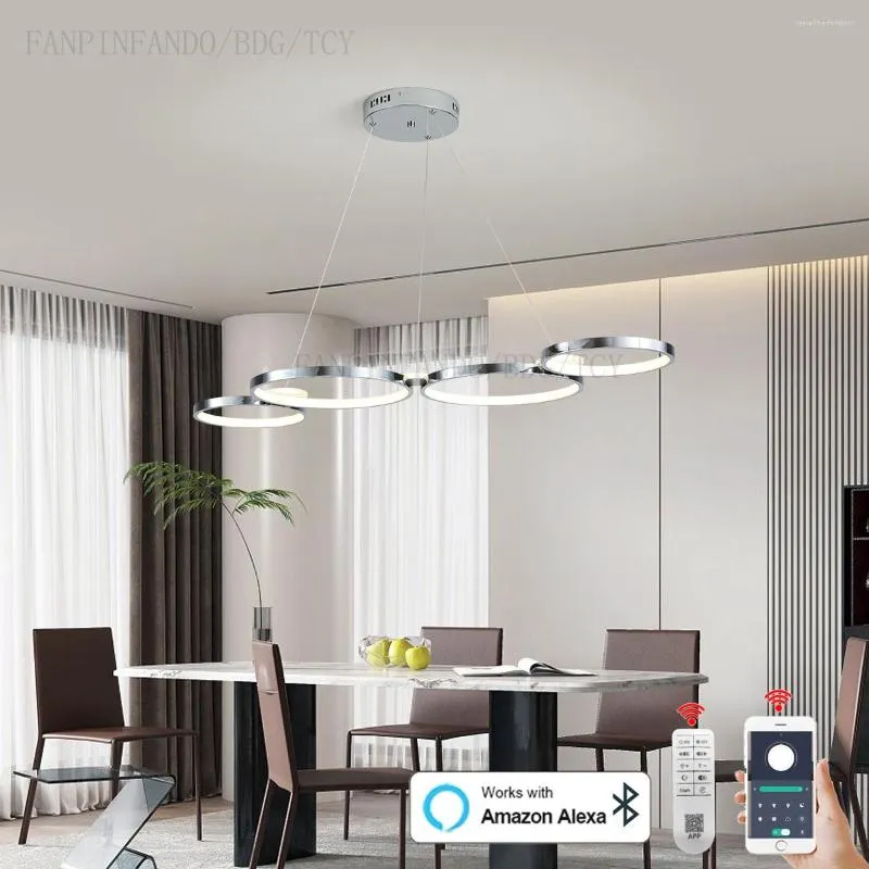 Lámparas colgantes Lámpara de araña Led de luz moderna para sala de estar Comedor Restaurante Island Lustre L107cm Alexa / App / Remote