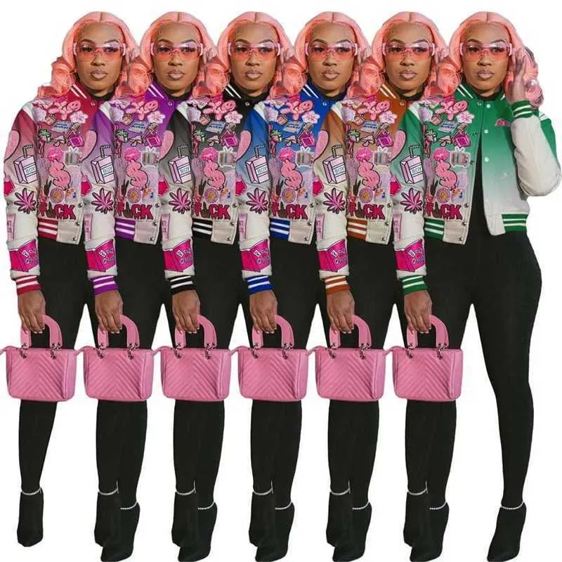 Giacche da donna firmate soprabiti 2023 Nuove lettere Modello stampato Bottone Bomber Colore sfumato Top Cappotti multicolor