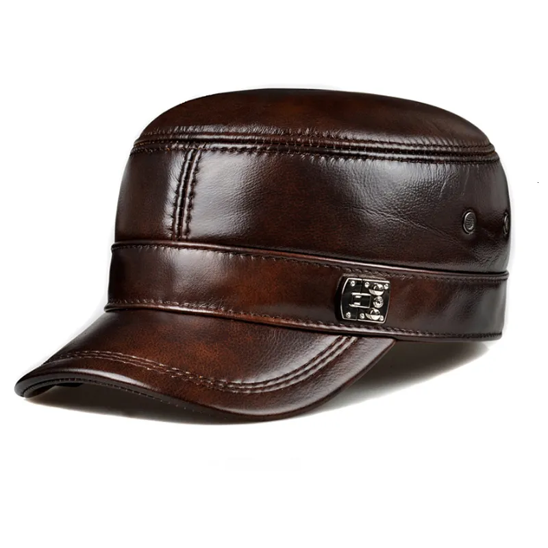 Stingy Brim Hats Men SpringWinter Genuine Leather BlackBrown Flat Baseball Caps Male 54-62 cm Customized Size Outdoor Golf Ha 230314