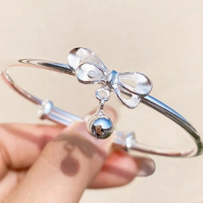 Bangle Korean Ins Bell Bowknot Bangles Bracelet For Women Silver Adjustable Bow Pendant Bracelets Lovers Fashion Jewelry Gifts