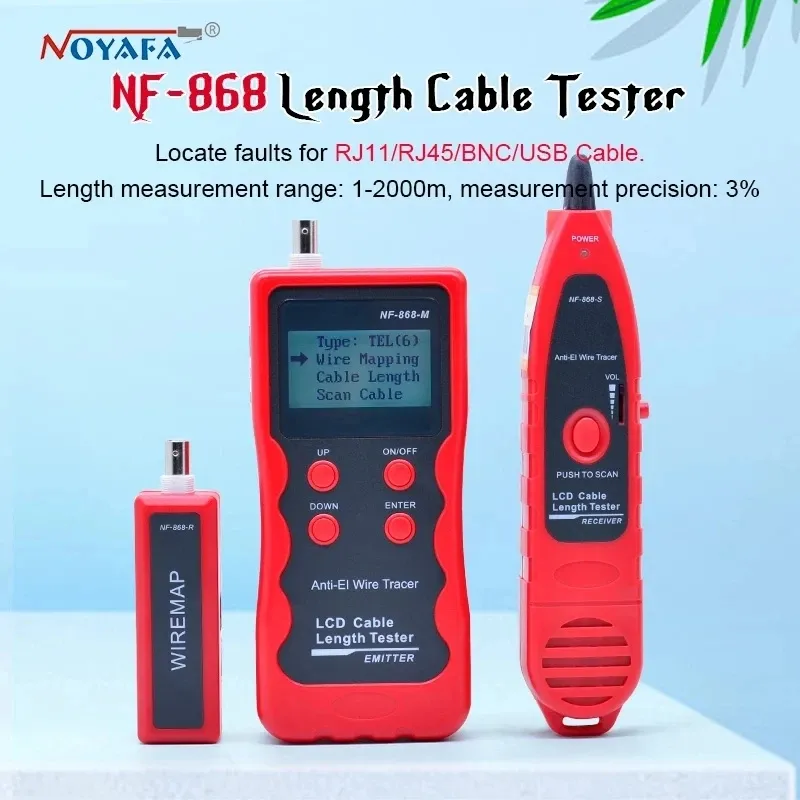 NF-868 digital Cable Tester Tracker for RJ45, RJ11, BNC,USB, Anti-jamming Metal Cable test crosstalk/short-circuit/Length NF_868